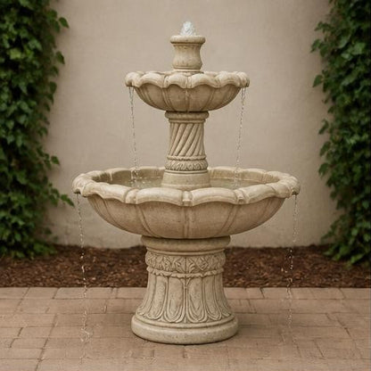 Alora 48-Inch Two-Tier StoneCast Garden Fountain – Weathered Ivory Beige
