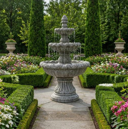 Monaco 42-Inch Three-Tier StoneCast Garden Fountain – Classic Light Gray