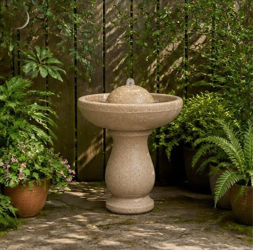 Serena 36-Inch Cast Stone Outdoor Garden Fountain – Warm Sandstone Finish