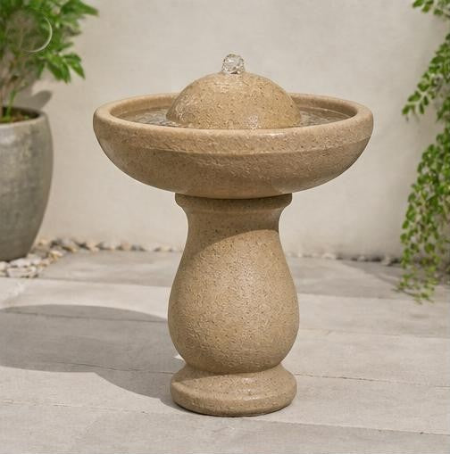 Serena 36-Inch Cast Stone Outdoor Garden Fountain – Warm Sandstone Finish