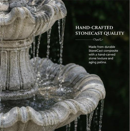 Vasa 52-Inch Three-Tier StoneCast Garden Fountain – Aged Limestone Gray