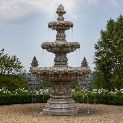 Verona 58-Inch Three-Tier Cast Stone Garden Fountain – Aged Terracotta Finish